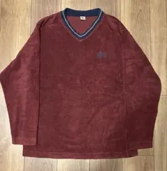 90s OLD STUSSY 白タグ Vネック パイル地 プルオーバー M