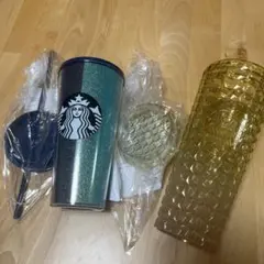 【2点セット】スタバ　コールドカップ　タンブラー　ベージュ　デュアルブルー