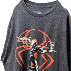 マーベル スパイダーマン デカロゴ Tシャツ グレー 灰色 XL 古着
