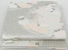 六通柄袋帯　唐織　孔雀花丸文　プラチナ箔　正絹