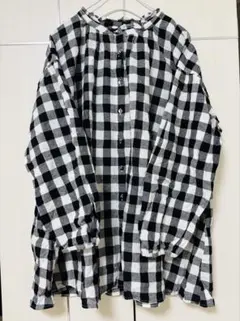 Samansa Mos2 フリルチュニック ¥6,490 綿麻チェックブラウス