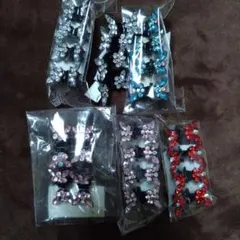 871◇ミニバンスクリップ24個セット ラインストーン 赤 シルバー 青 ピンク