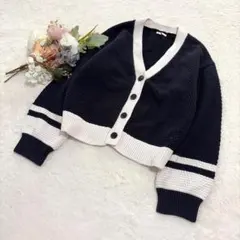 【ジーユー】GU バイカラーVネックカーディガン(長袖) ニット ネイビー M