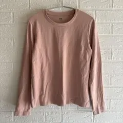 ユニクロ【S】ほぼ綿 クルーネック くすみピンク レディース /長袖Tシャツ