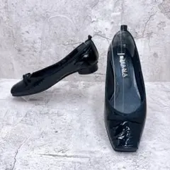 DIANA ダイアナ エナメル リボン スクエアトゥ パンプス 黒 23cm