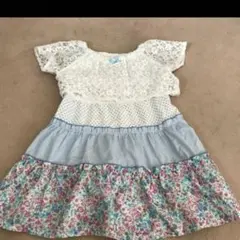 130cm ワンピースキッズ用 ワンピ　水色　レース　夏用　花柄