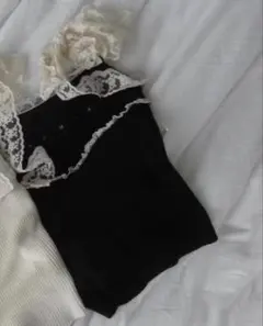 ANDMARY Lil lace knit tops black - メルカリ