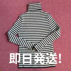 ボーダー タートルネックセーター　白　黒　M