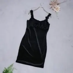 《SHEIN》 XSサイズ ベロア調 ミニワンピース 黒 フリル ガーリー