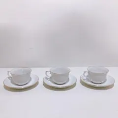 ☆【3客セット】大倉陶園/ヴィンテージホワイトカップ ソーサー金彩