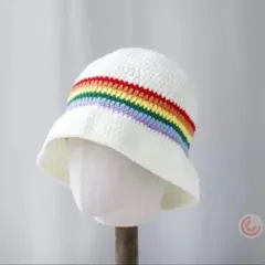 ホワイト クラッシャーハット ラスタ 男女兼用 y2k ストリート ボーダー