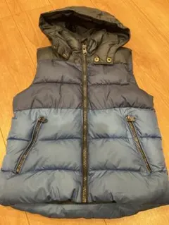 ZARA フード付きダウンベスト ネイビー/ブルー