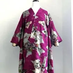 アンティーク長羽織　身丈89cm グレープ色　縮緬　大正ロマン　正絹　N2-20