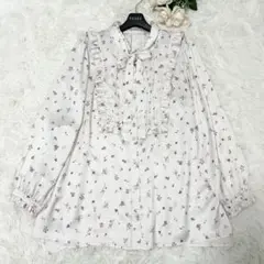 【洗える！】RoseTiara サイズ46 花柄ボウタイブラウス 長袖 フリルのサムネイル