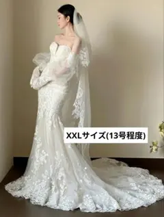 ウェディングドレス マーメイド XXL 13号 ベール付 前撮り 二次会
