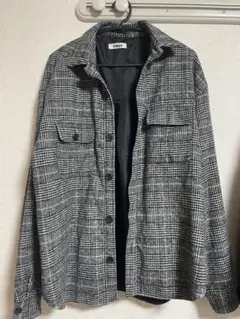 【NO NEED】チェック柄 中綿ジャケット シャツジャケット グレー系