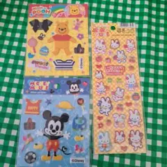 ぷくぷく立体シールおまとめ3点ウサギとミッキープーさんシール