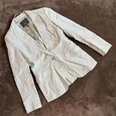 【iCB】ウール リネン混 ストライプ テーラードジャケット（9）グレー