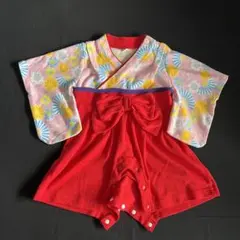 60サイズ　和風花柄リボン付きロンパース