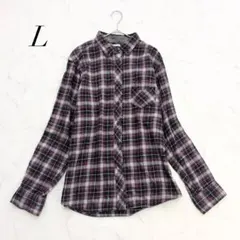 ネルシャツ/チェック/コットン/Lサイズ/長袖ボタン