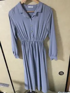 星*空様 ライトブルー 、ボタン付き ウエストゴム仕様 シャツワンピース 春・秋