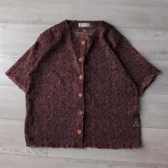 90s vintage シアーシャツ カーディガン 花柄 レース 透け感 レトロ