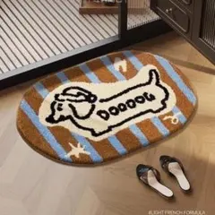 【ふわふわ】ストライプ ダックスフンド 楕円形 玄関マット バスマット 犬 イヌ