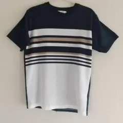 イッカ メッシュストライプTシャツ ネイビー&ホワイト メンズ Sサイズ