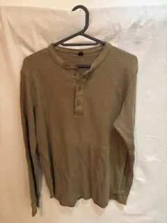 ワッフルヘンリーネックTシャツ長袖　メンズ　オリーブグリーン