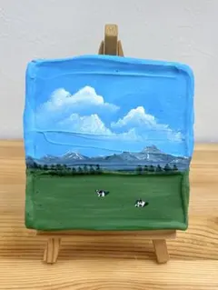 【yesudio】テクスチャーアート 牛と牧草地 アクリル絵画