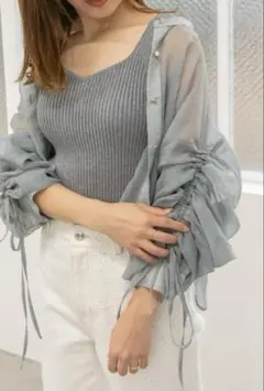 RANDA ランダ 袖ギャザーショートシアーシャツ
