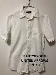BEAUTY&YOUTH 半袖シャツ L ホワイト ストライプ