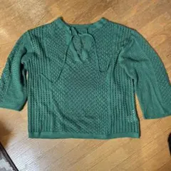 美品ローリーズファームグリーン レース編み セーター 7分袖 フリーサイズ