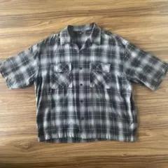 ◆美品◆GU◆オープンカラーボクシーチェックシャツ◆黒ブラックのサムネイル
