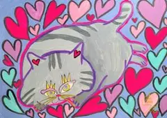 ドーナツ猫さん】F3 絵画 イラスト 猫絵 猫 ポップアート 白猫 アート