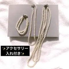 【豪華4点セット】パール調ネックレス2点＆ブレスレット＆アクセサリー入れ