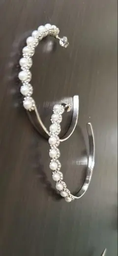 シルバー925 コットンパール付きフープピアスパール