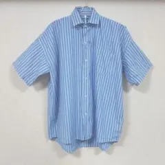 HALHAM 青白ストライプ 半袖シャツ Mサイズ