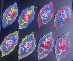 昭和レトロ オーガンジーのバラ刺繍モチーフ 8枚 アソート4色