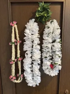 フラダンス　レイ 3点セット ホワイト ピンク　Y6