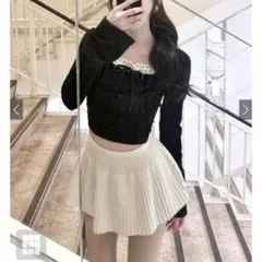 GRL レイヤード風スクエアネックレースリブトップス　dk1370