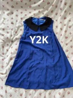 【お値下げ】Y2K♡ノースリーブブルーミニワンピース ブラック襟 サイズ1のサムネイル