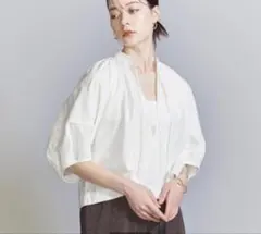 麻コットンドビー Vネックチュニック -ウォッシャブル-