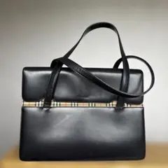Burberry ブラック レザー トートバッグ