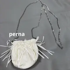 Perna リボンギャザーチェーンバッグ 巾着 白 - メルカリ
