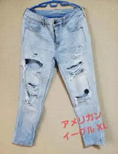 アメリカンイーグル ダメージ加工スキニージーンズ ライトブルー XL