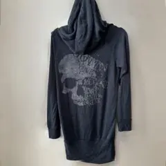 Heavenand Earthダークグレー スカルプリント フード付きパーカー