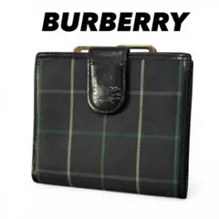BURBERRY 二つ折り財布 チェック柄 ブラック がま口