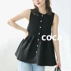 coca コカ スポンディッシュペプラムベスト パールボタン ブラック M