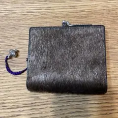 ブラウン毛皮 二つ折り財布 打ち出の小槌ストラップ付き